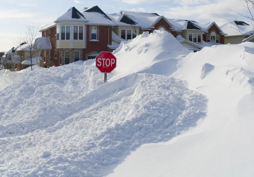 Suburban houses after a heavy snowfall